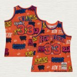 Maglia Patrick Ewing NO 33 New York Knicks Mitchell & Ness Slap Sticker 1991-92 Arancione