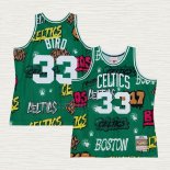 Maglia Larry Bird NO 33 Boston Celtics Mitchell & Ness Slap Sticker 1985-86 Verde