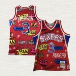 Maglia Allen Iverson NO 3 Philadelphia 76ers Mitchell & Ness Slap Sticker 1996-97 Rosso